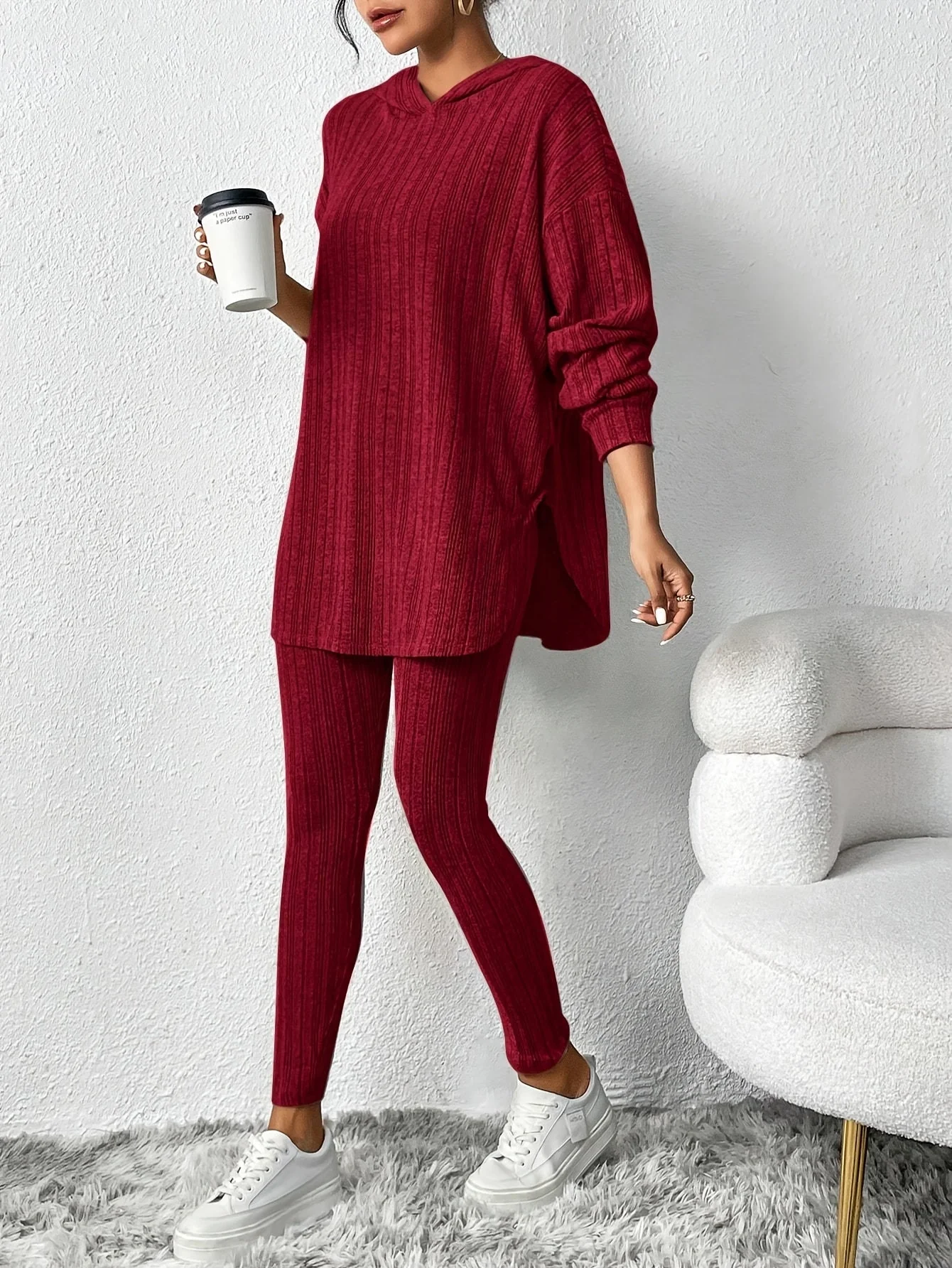 Dames Lounge Set met Geribbelde Oversized Top en Hoge Taille Legging - Afbeelding 9
