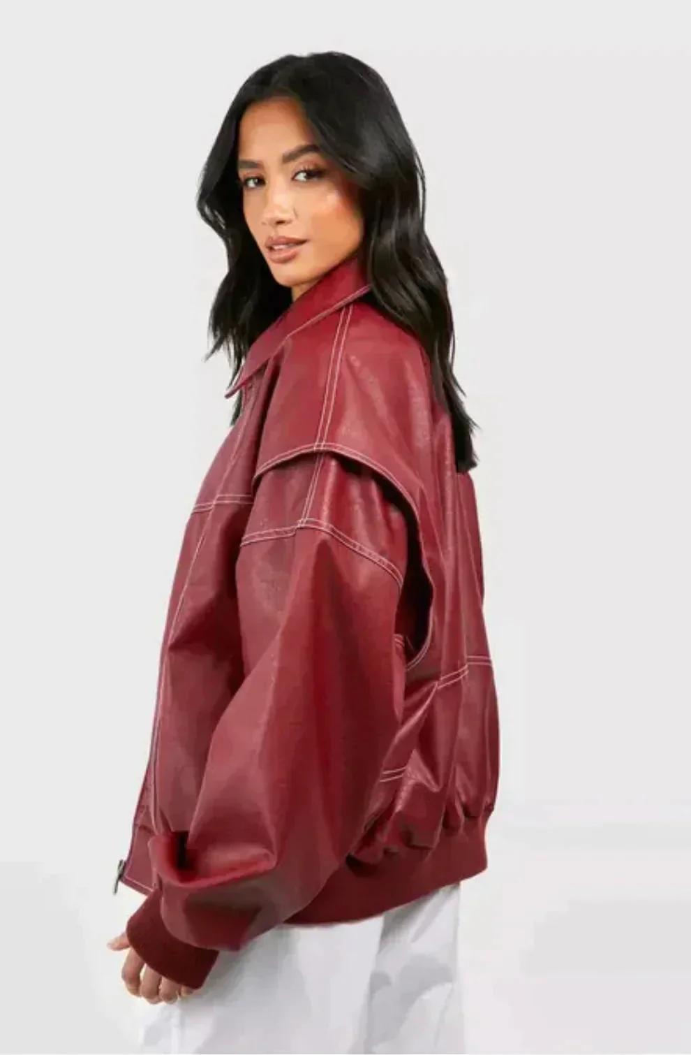 Dames Trendy Bomberjack Oversized in Statement Rood - Afbeelding 4