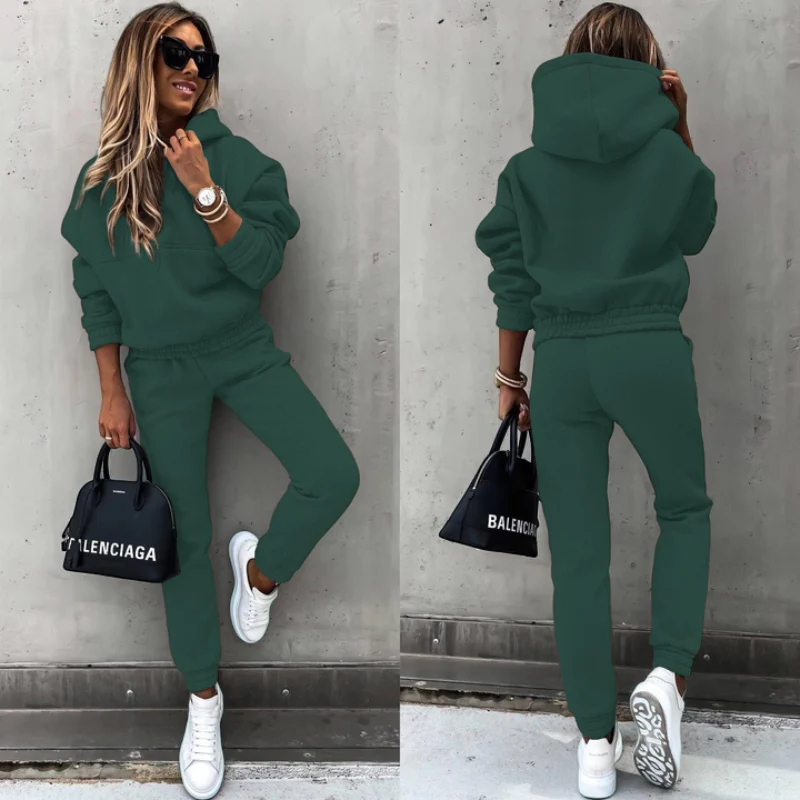 Dames Trainingspak met Hoodie en Elastische Tailleband voor Sport en Casual Gebruik - Afbeelding 8