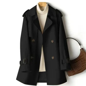Dames Korte Trenchcoat met Riem en Dubbele Knopsluiting