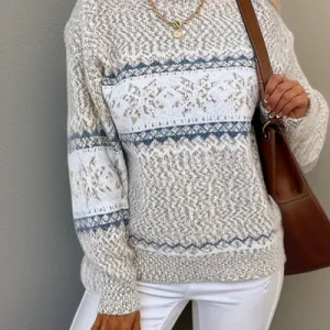 Dames Gebreide Trui met Noorse Print