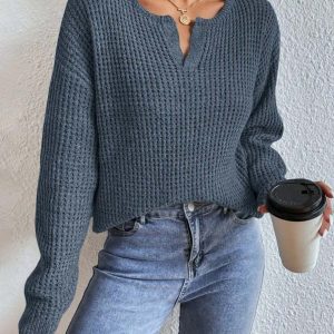 Dames Gebreide Trui met Henley V-hals