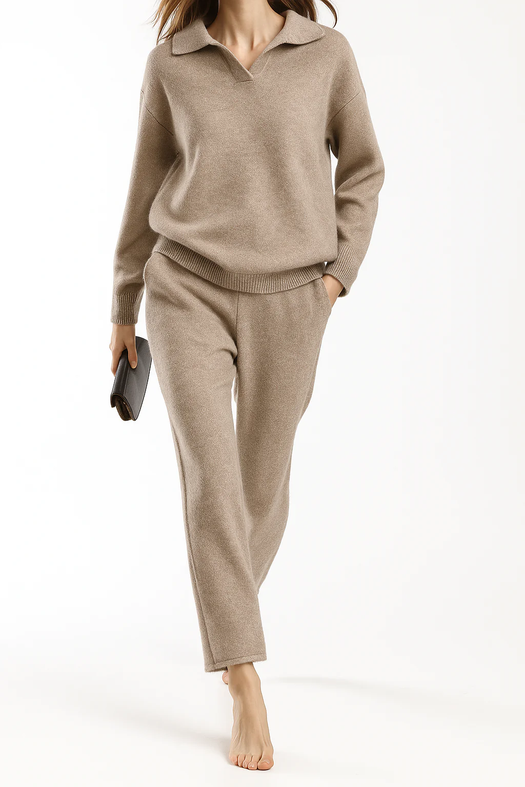 Dames Loungewear Set met Polo Trui en Hoge Taille Broek - Afbeelding 2