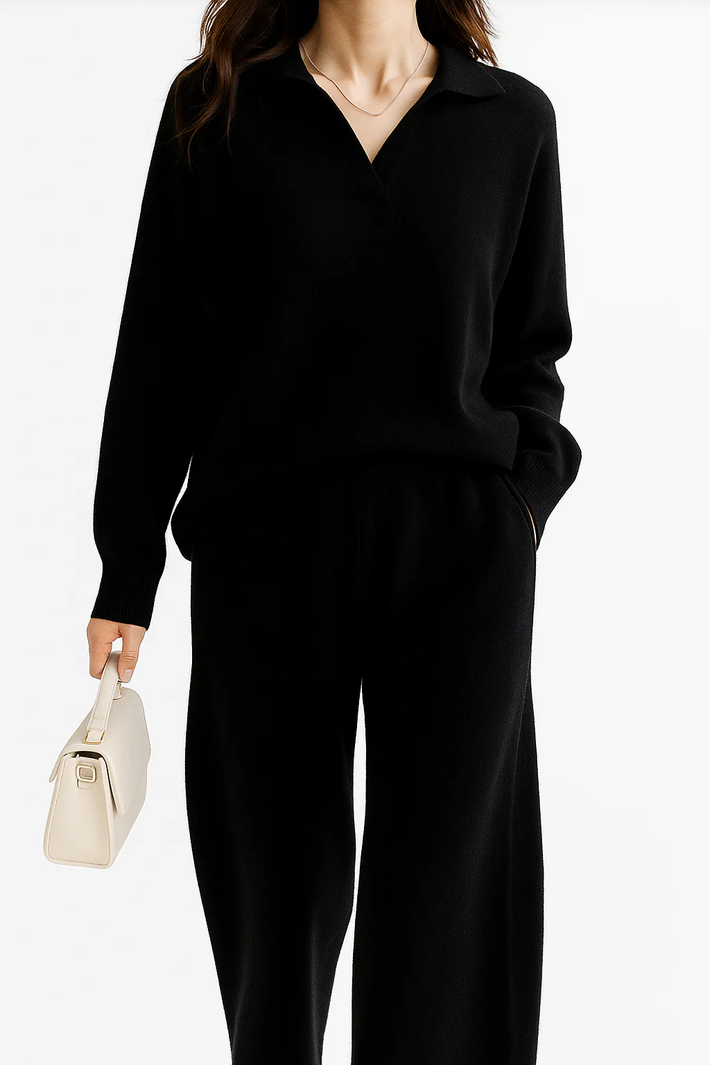 Dames Loungewear Set met Polo Trui en Hoge Taille Broek - Afbeelding 5