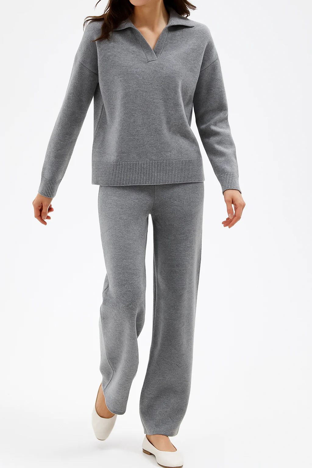 Dames Loungewear Set met Polo Trui en Hoge Taille Broek - Afbeelding 6