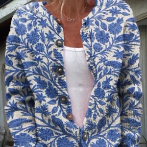 Dames Gebreide Cardigan Vest met Print