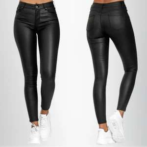 Dames Hoge Taille Broek met Leather Look