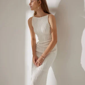 Diana | Elegante Midi-Jurk Dames - Ribstructuur met Parelbandjes