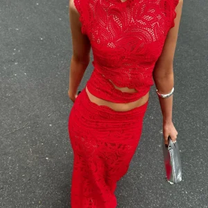 Dudu | Elegante Tweedelige Set van Kant voor Dames - Mouwloze Top & Split Rok