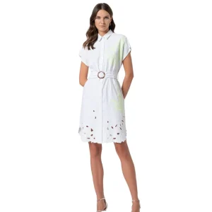 Sleeveless chemisier dress made in cotton with embroideries