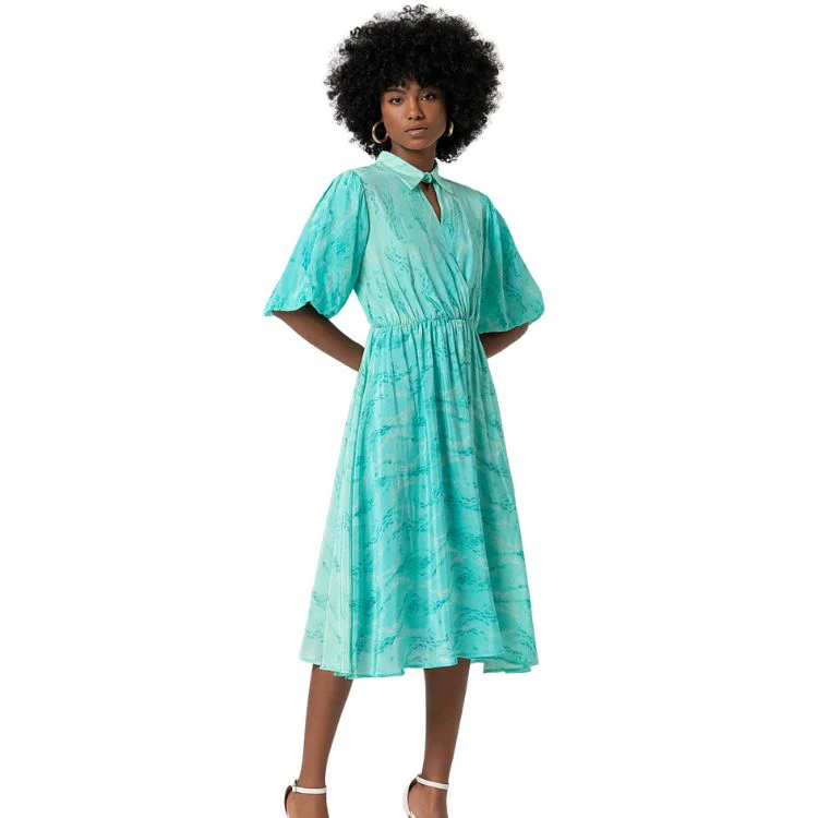 Midi slanggeprint aquamarijn jurk - Afbeelding 2