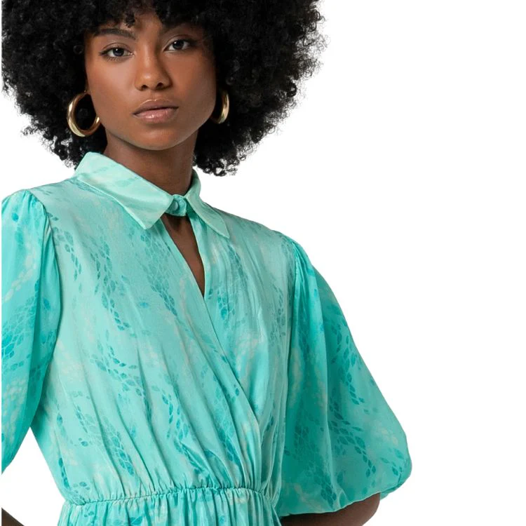 Midi slanggeprint aquamarijn jurk - Afbeelding 3