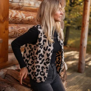 Alida | Dames Teddy Bodywarmer met Luipaard Print