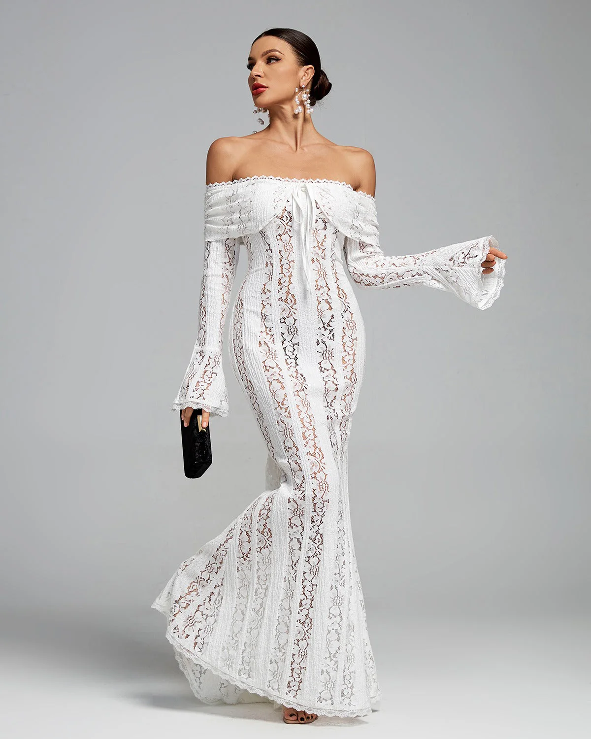 Suus | Luxe Off-Shoulder Maxi Jurk van Kant - Afbeelding 8