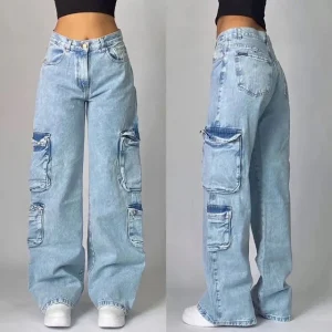 Dames Cargo Broek Oversized met Vintage Denim