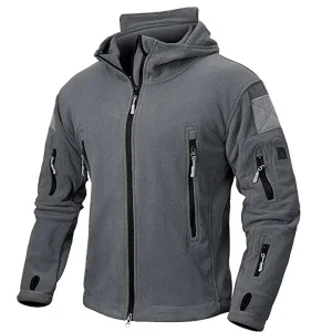 Heren Fleece Jas met Capuchon en Tactische Zakken voor Outdoor en Wintergebruik