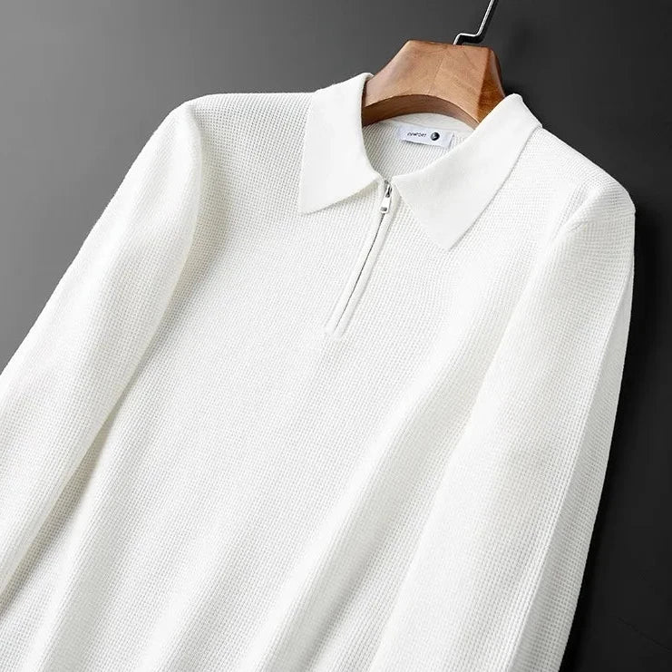 Heren Polo Shirt Wafelstructuur met Lange Mouwen en Kwart-Zip - Afbeelding 7