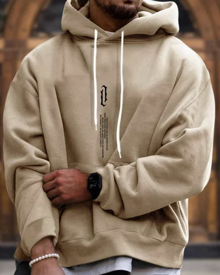 Heren Hoodie met Oversized Pasvorm en Ribgebreide Manchetten - Afbeelding 3