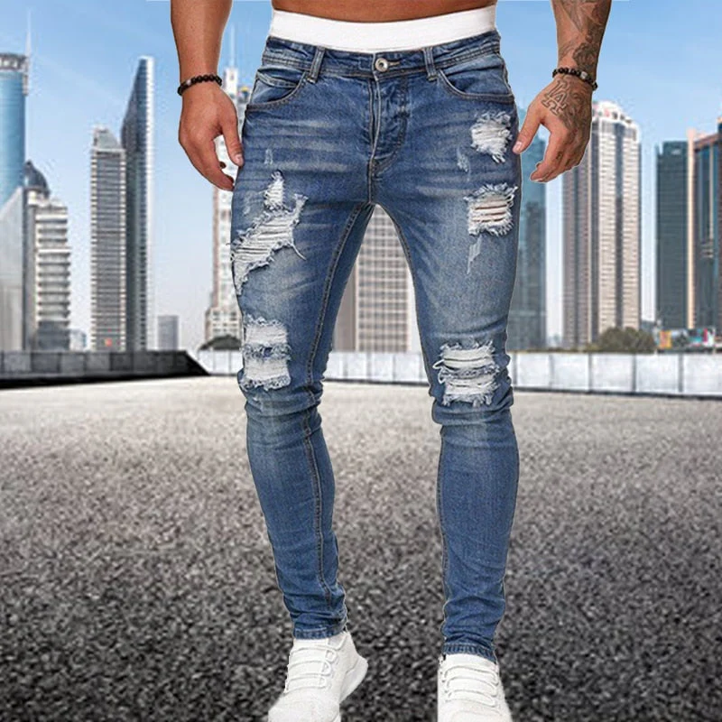 Heren Jeans Slim Fit met Ripped Details en Rechte Pijpen - Afbeelding 3