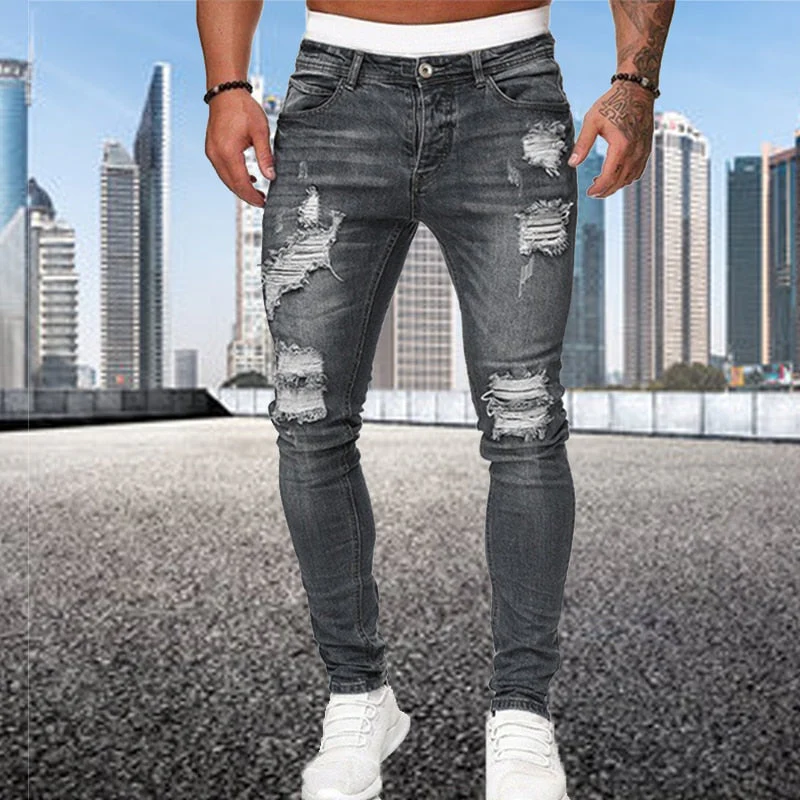 Heren Jeans Slim Fit met Ripped Details en Rechte Pijpen - Afbeelding 4