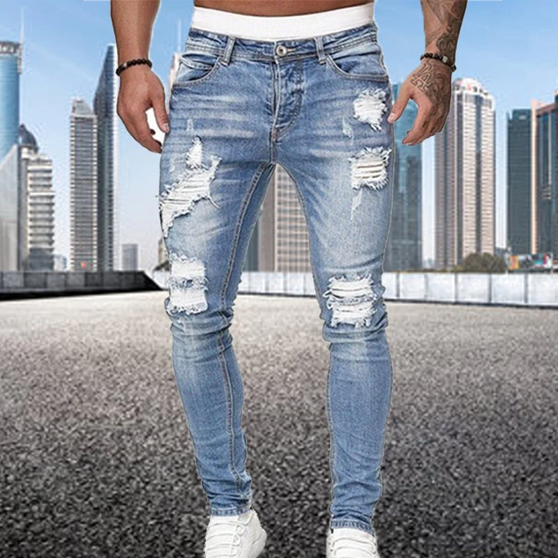 Heren Jeans Slim Fit met Ripped Details en Rechte Pijpen - Afbeelding 5