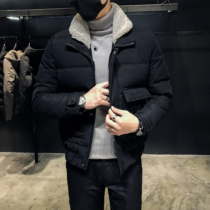 Heren Pufferjas Kort met Warme Fleece Kraag