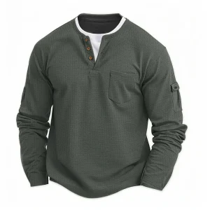 Heren Longsleeve Shirt met Henley Hals en Borstzak