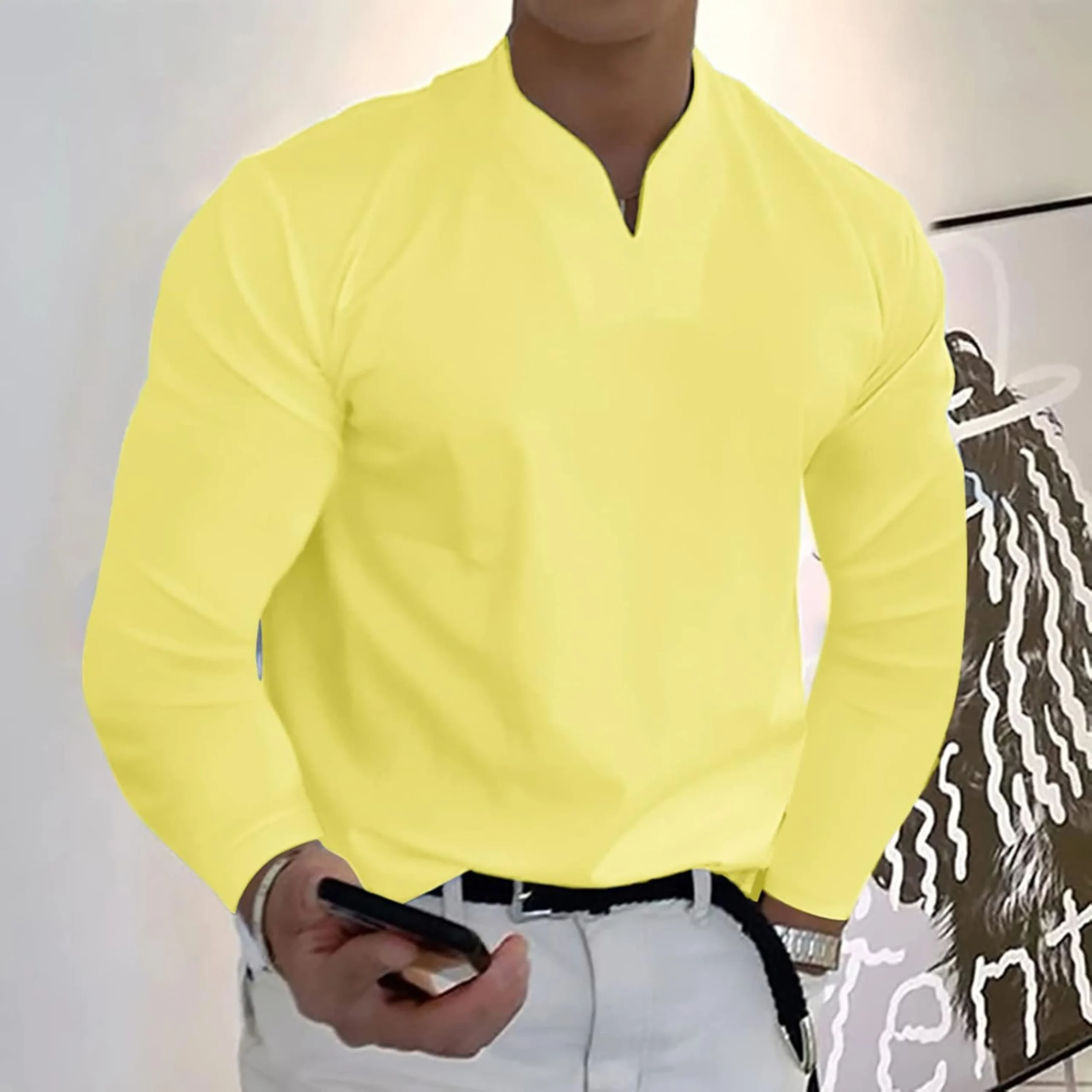 Heren Casual V-hals Shirt met Lange Mouwen - Afbeelding 9