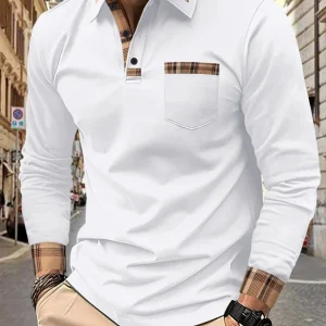 Heren Poloshirt met Lange Mouwen en Ruitaccenten