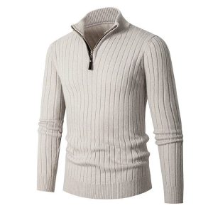 Heren Sweater met Half-Zip en Ribgebreide Mouwen