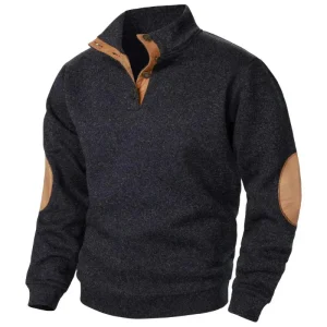 Heren Pullover met Elleboogpatches en V-Hals met Knopen