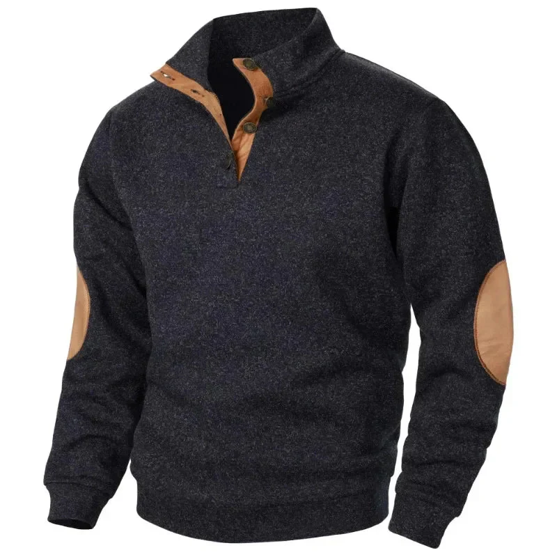 Heren Pullover met Elleboogpatches en V-Hals met Knopen