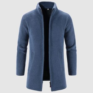 Heren Gebreid Cardigan Vest met Ritssluiting en Opstaande Kraag