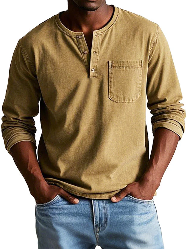 Heren Casual Henley T-shirt met Knopen en Borstzak - Afbeelding 4