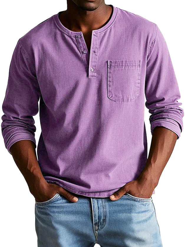 Heren Casual Henley T-shirt met Knopen en Borstzak - Afbeelding 5
