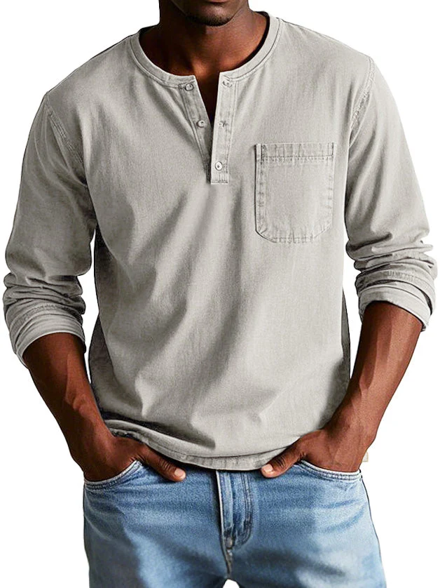 Heren Casual Henley T-shirt met Knopen en Borstzak - Afbeelding 6