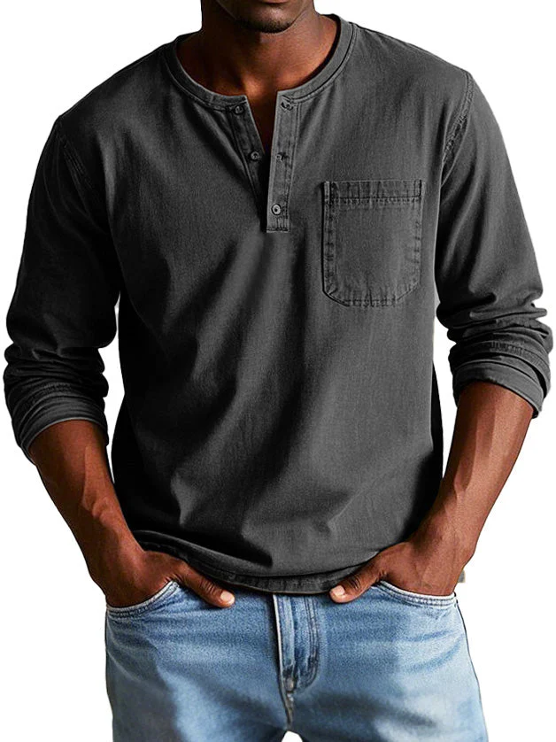 Heren Casual Henley T-shirt met Knopen en Borstzak - Afbeelding 7