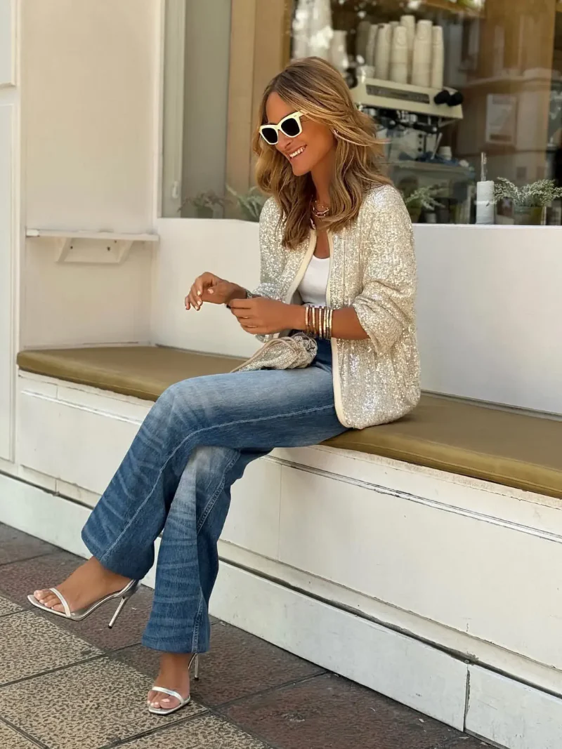 Adya | Dames Bomberjack met Sprankelende Pailletten- Trendy en Comfortabel - Afbeelding 5