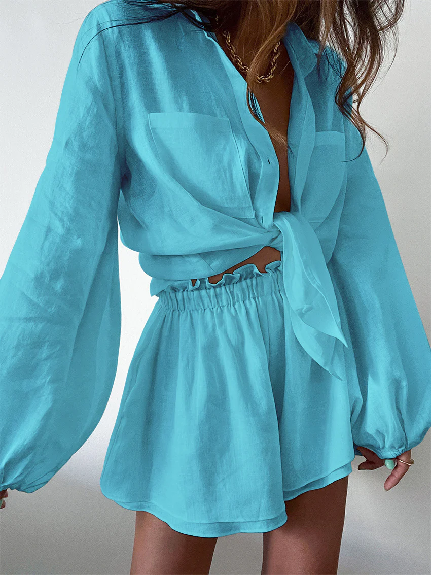 Mollie | Tweedelige Zomerset - Linnen Blouse en Casual Shorts - Afbeelding 5