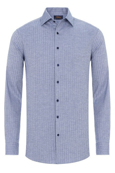 Liefling Overhemd Lichtblauw Herringbone Flanel One Piece Boord Slim Fit - Afbeelding 2