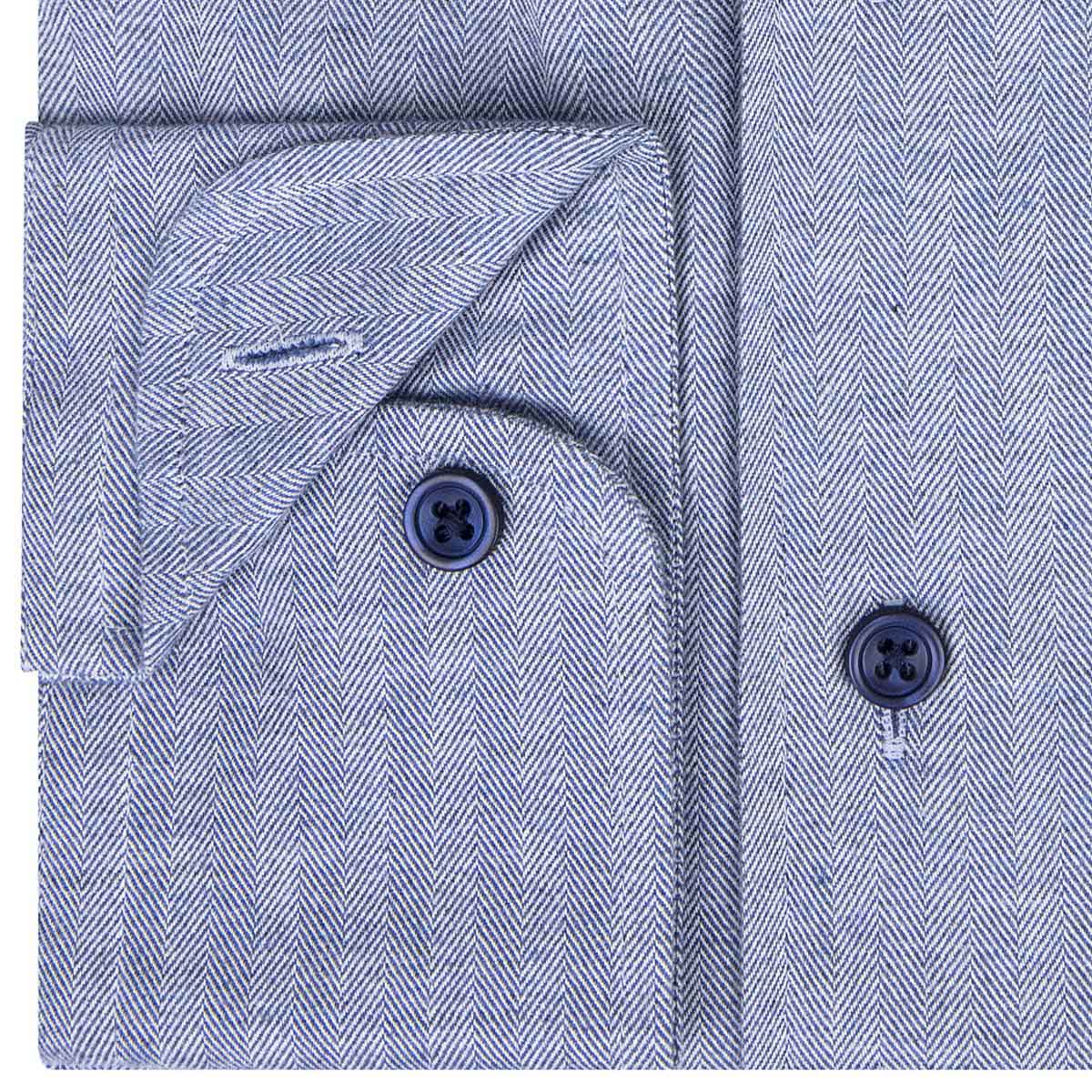 Liefling Overhemd Lichtblauw Herringbone Flanel One Piece Boord Slim Fit - Afbeelding 5