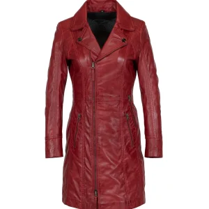 “Lange rode leren damesjas – Lady Coat”