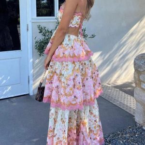 Aislin | Lange Zomer Jurk Geborduurd met Ruches