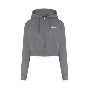 Malelions Women Cropped Zip Hoodie | Dark Grey