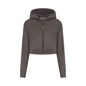 Malelions Women Cropped Zip Hoodie | Brown
