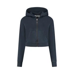 Malelions Women Cropped Zip Hoodie | Midnight Blue