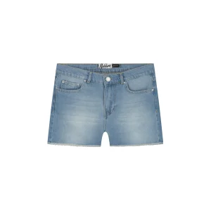 Malelions Women Damaged Patch Denim Shorts | Light Blue