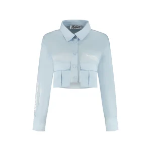 Malelions Women Cropped Button-Up Shirt | Light Blue