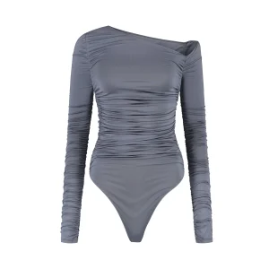 Malelions Women Drape Bodysuit | Dark Grey