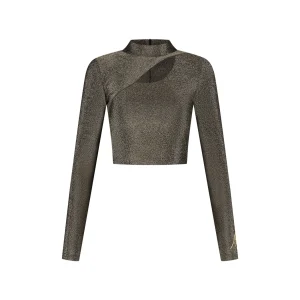 Malelions Women Sparkling Cut-Out Crop Top | Gold